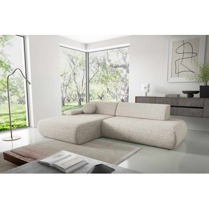 L-förmiges, klappbares Ecksofa mit Stauraum PRATO links beige