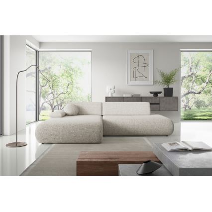 L-förmiges, klappbares Ecksofa mit Stauraum PRATO links beige