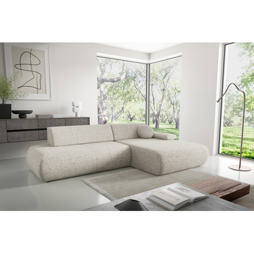 L-förmiges, klappbares Ecksofa mit Stauraum PRATO rechts beige