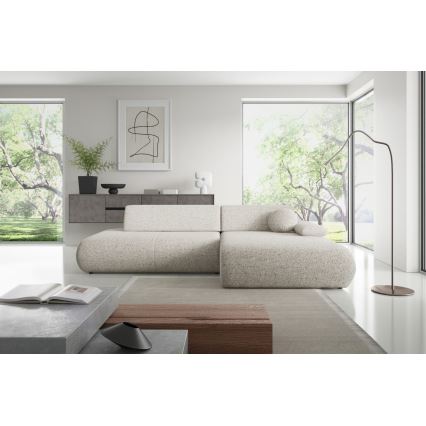 L-förmiges, klappbares Ecksofa mit Stauraum PRATO rechts beige