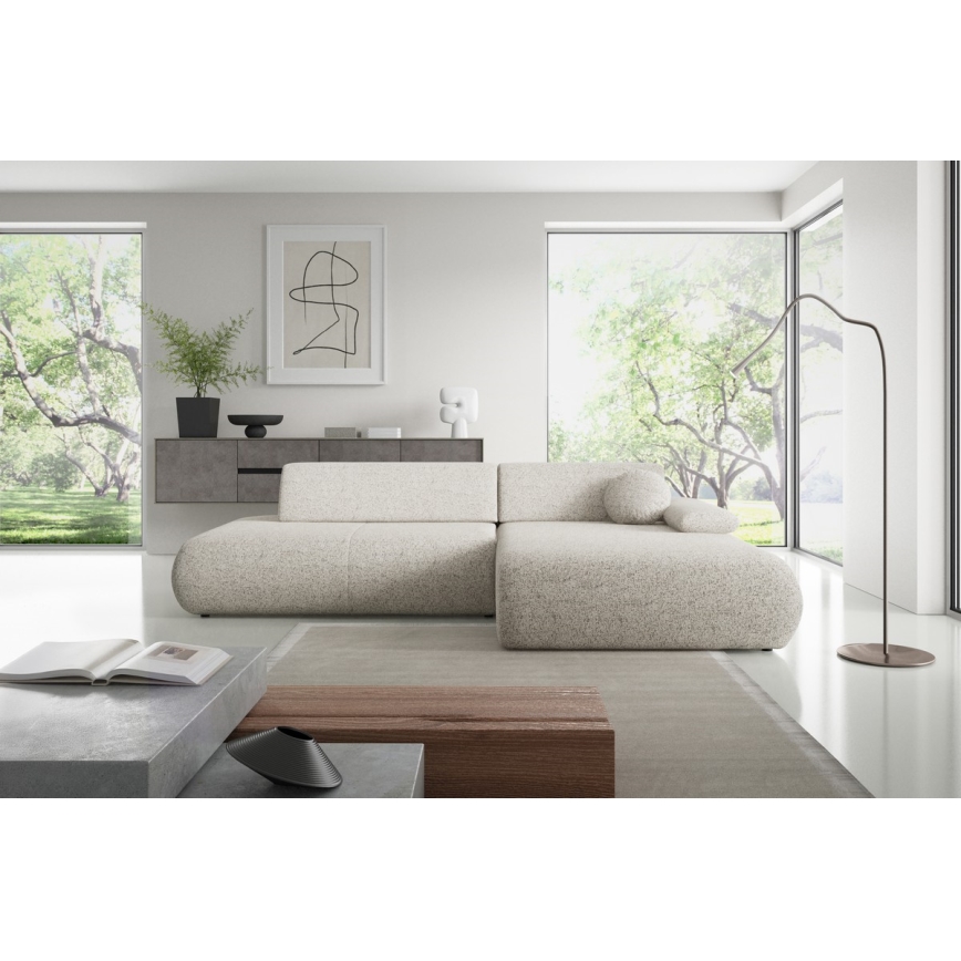 L-förmiges, klappbares Ecksofa mit Stauraum PRATO rechts beige