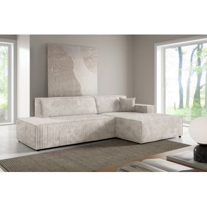 L-förmiges, klappbares Ecksofa mit Stauraum TERAMO rechts beige
