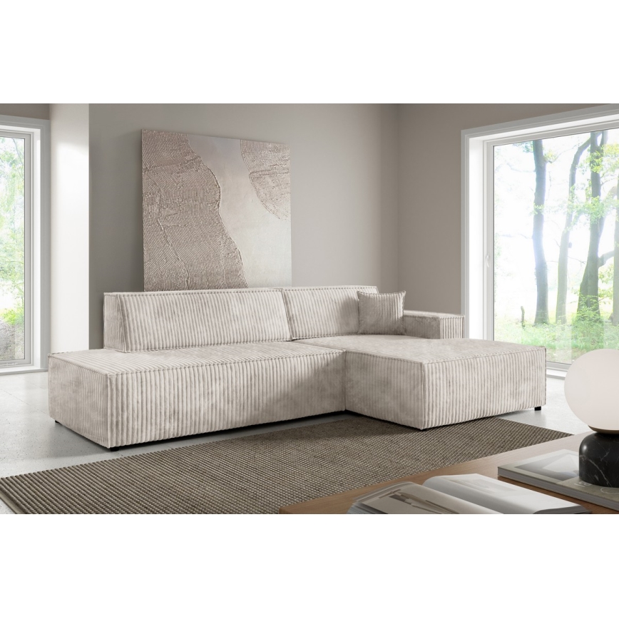L-förmiges, klappbares Ecksofa mit Stauraum TERAMO rechts beige