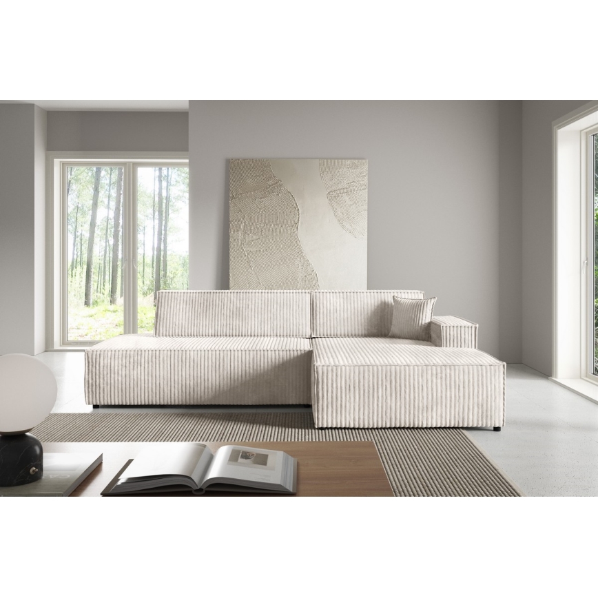 L-förmiges, klappbares Ecksofa mit Stauraum TERAMO rechts beige