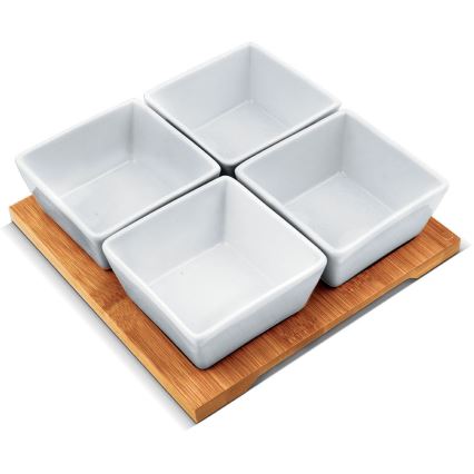 Lamart – Set 4x Porzellanschale 19x19 cm + Holztablett