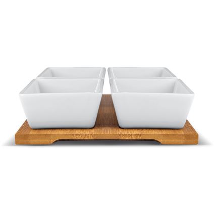 Lamart – Set 4x Porzellanschale 19x19 cm + Holztablett