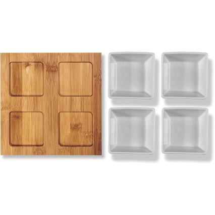 Lamart – Set 4x Porzellanschale 19x19 cm + Holztablett