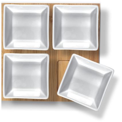 Lamart – Set 4x Porzellanschale 19x19 cm + Holztablett