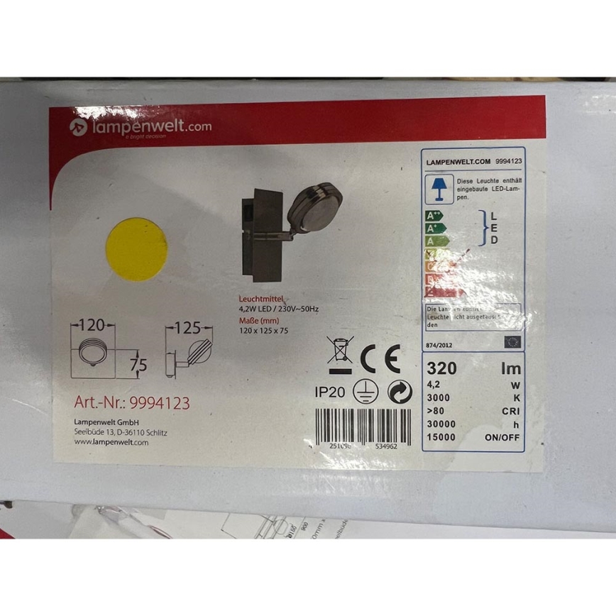 Lampenwelt - LED-Wandbeleuchtung PABLOS LED/4,2W/230V