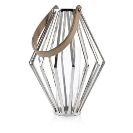 Laterne GEOM 41 cm glänzendes Chrom/braun