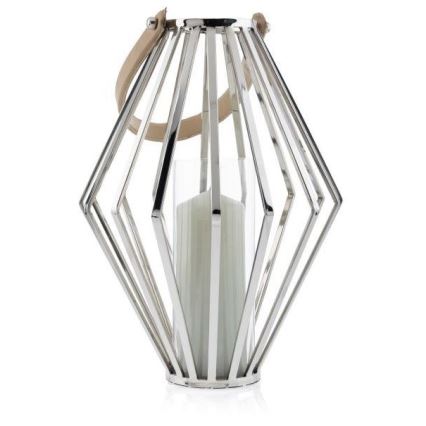 Laterne GEOM 41 cm glänzendes Chrom/braun