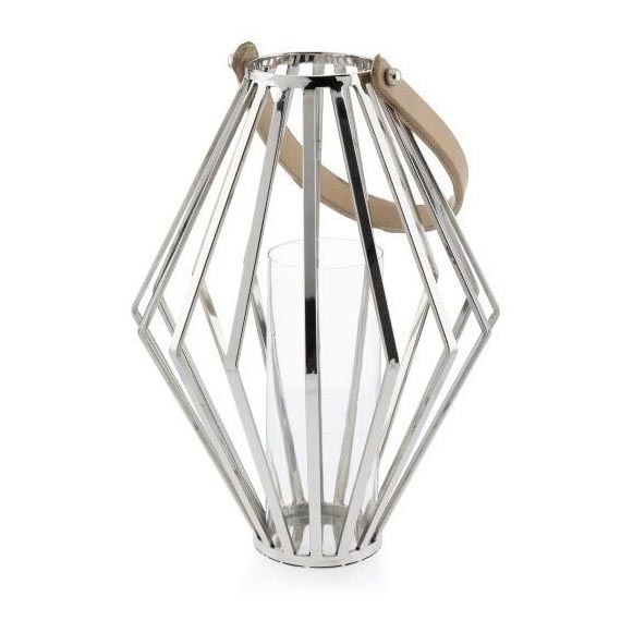 Laterne GEOM 41 cm glänzendes Chrom/braun
