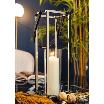 Laterne LAMPION 46 cm glänzendes Chrom/schwarz