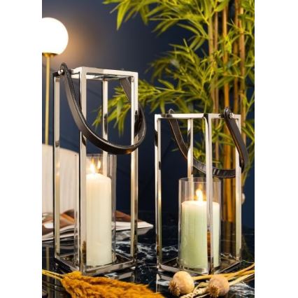 Laterne LAMPION 46 cm glänzendes Chrom/schwarz