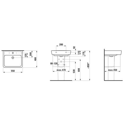 LAUFEN H8189510001041 - Aufsatz-/Hängewaschbecken PRO 55x48 cm Keramik/Weiß