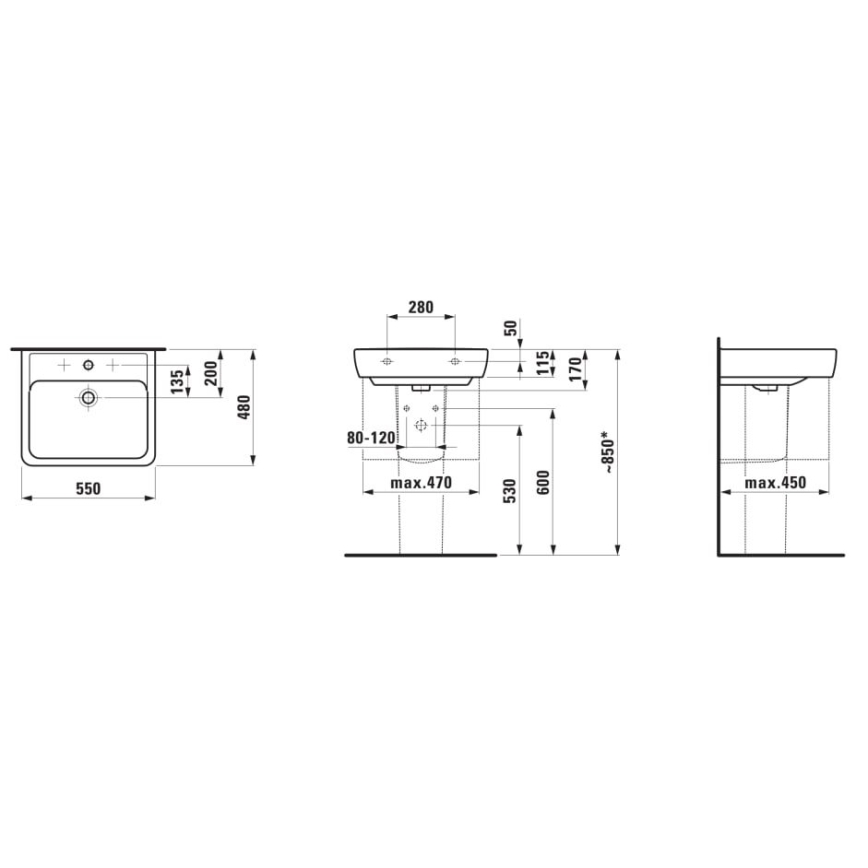 LAUFEN H8189510001041 - Aufsatz-/Hängewaschbecken PRO 55x48 cm Keramik/Weiß