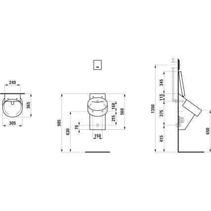 LAUFEN H8402817160001 - Urinal mit Aussparungen für VAL-Deckel, hinterer Zulauf, hinterer Ablauf, aus Keramik, matt-schwarz