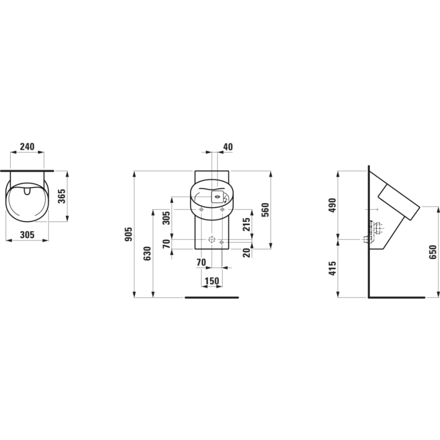 LAUFEN H8402860200001 - Pissoir mit Sensor VAL 230V, hinterer Wasseranschluss, hinterer Abfluss, Keramik/glänzend schwarz