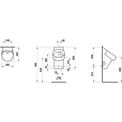 LAUFEN H8402867160001 - Urinal mit Sensor VAL 230V, Rückanschluss, Ablauf hinten, Keramik/matt-schwarz