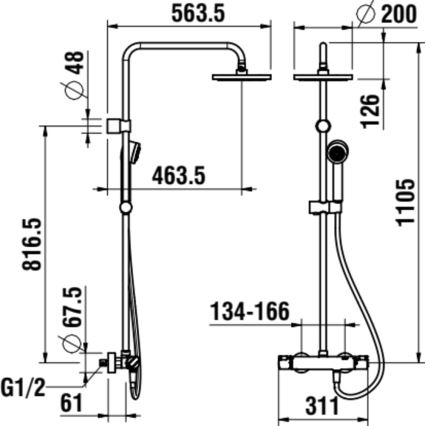 LAUFEN HF500957100600 - Duschset mit thermostatischem Mischbatterie CITYPRO Hochglanzchrom