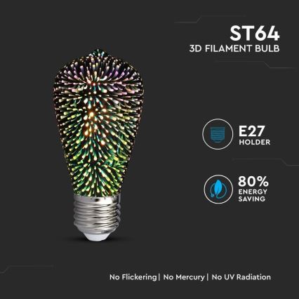 LED-3D-Dekoglühbirne FILAMENT ST64 E27/3W/230V 3000K