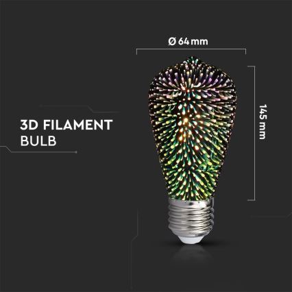 LED-3D-Dekoglühbirne FILAMENT ST64 E27/3W/230V 3000K