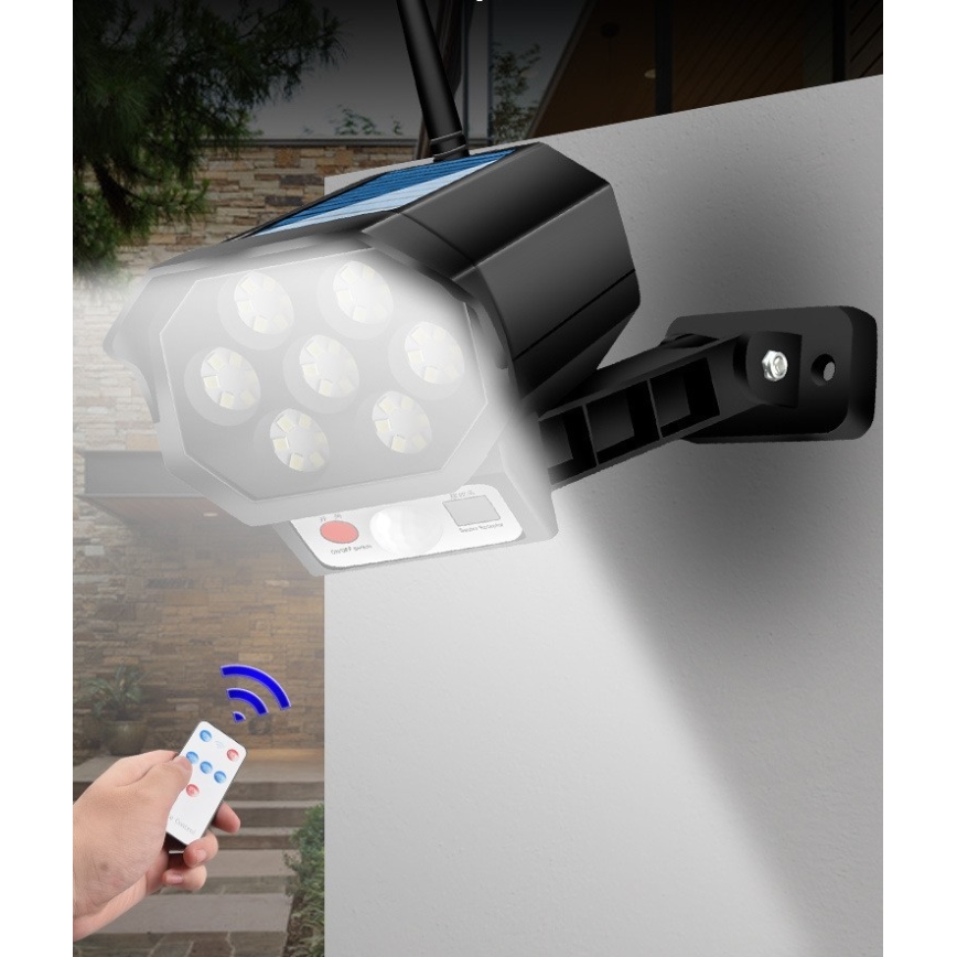 LED-Attrappe einer Sicherheitskamera mit Sensor und Solarpanel LED/5W/5,5V 800 mAh IP65 + Fernbedienung