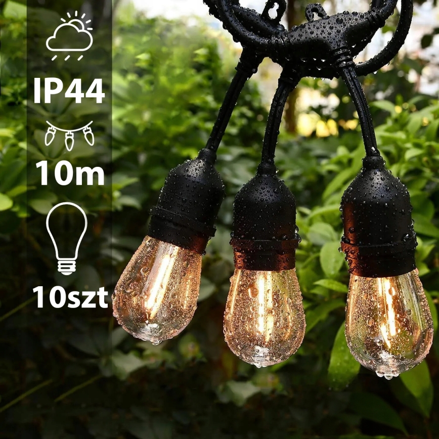 LED-Außen-Deko-Lichterkette 10xE27/1W/230V 10,94 m IP44 schwarz