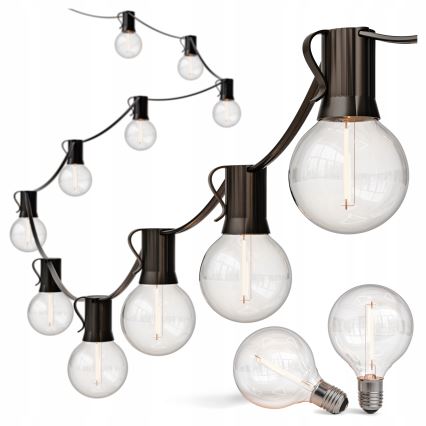 LED Außen-Dekorations-Lichterkette 25xE12/1W/230V 17,5 m IP65 schwarz