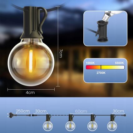 LED Außen-Dekorations-Lichterkette 25xE12/1W/230V 17,5 m IP65 schwarz