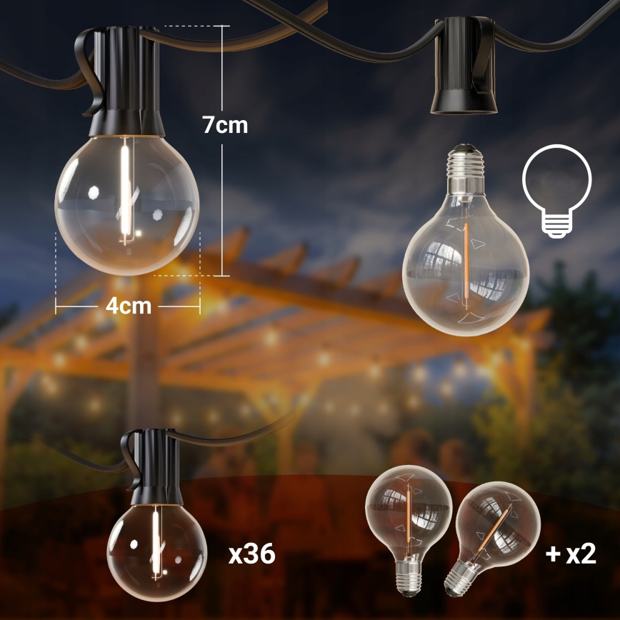 LED-Außen-Dekorations-Lichterkette 36xE12/1W/230V 22,35 m IP65 schwarz