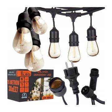 LED-Außen-Dekorationslichterkette 15xE27/1W/230V 15,94 m IP44 schwarz