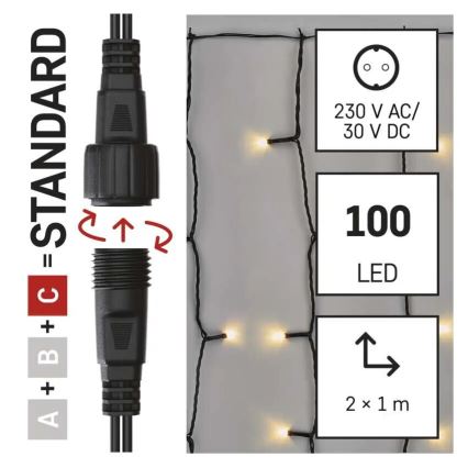 LED Außen-Lichterkette 100xLED/1x2m IP44 warmweiß