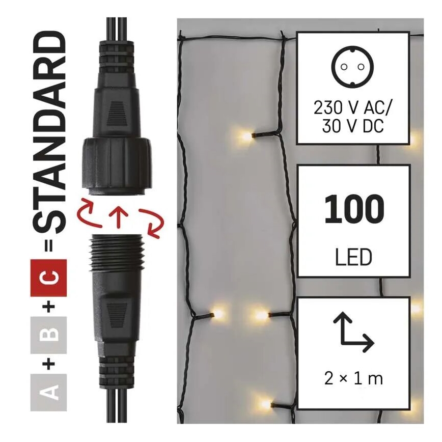 LED Außen-Lichterkette 100xLED/1x2m IP44 warmweiß