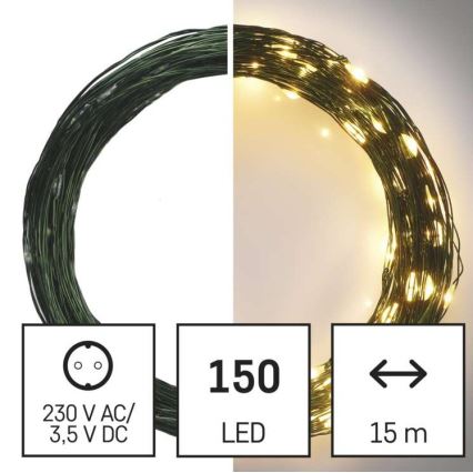 LED-Außen-Lichterkette 150 LEDs / 20 m IP44 warmweiß