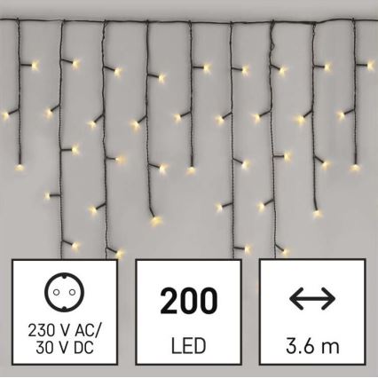 LED-Außen-Lichterkette, 200 LEDs, 8 Leuchtmodi, 8,6 m, IP44, warmweiß