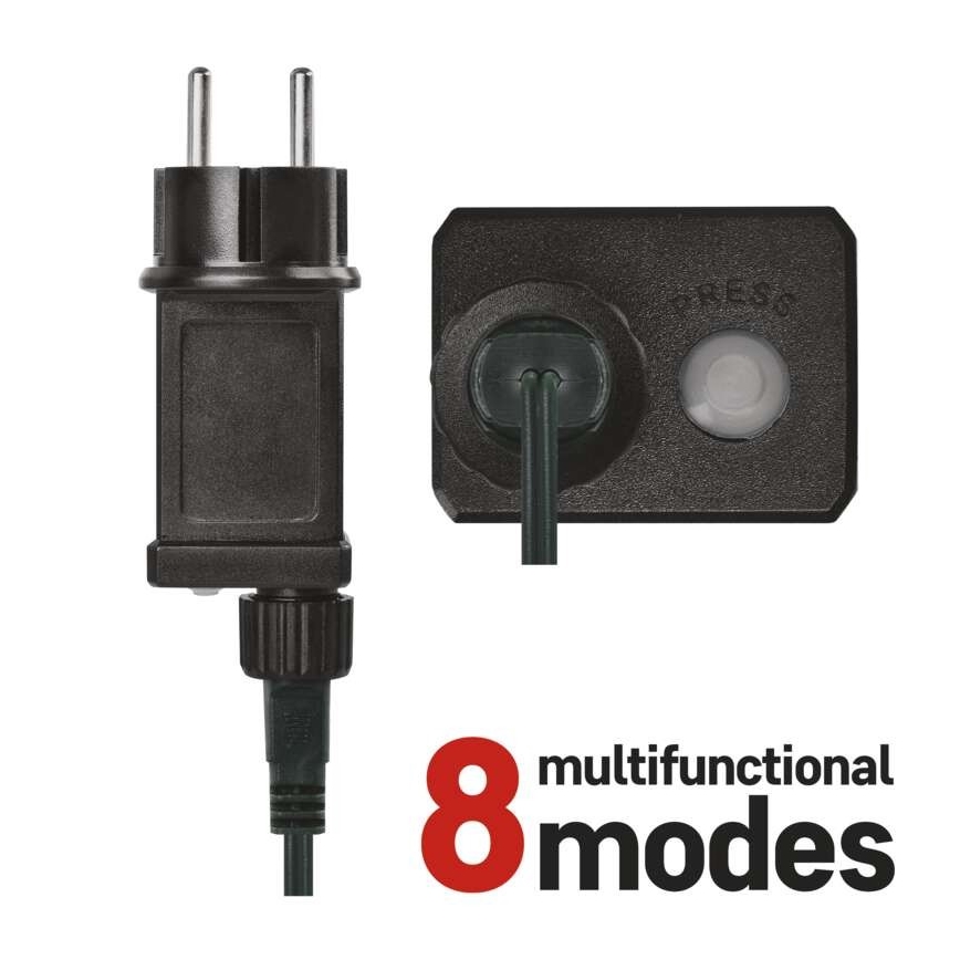 LED-Außen-Lichterkette, 200 LEDs, 8 Leuchtmodi, 8,6 m, IP44, warmweiß