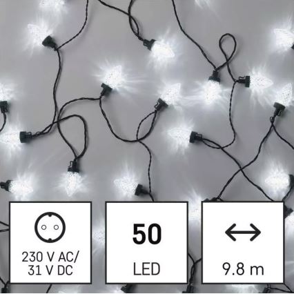 LED-Außen-Lichterkette, 50 LEDs, 8 Funktionen, 14,8 m, IP44, kaltweiß