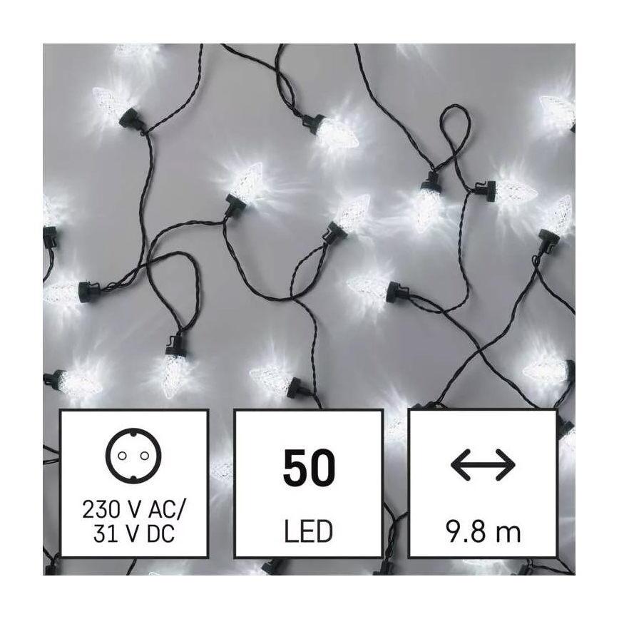 LED-Außen-Lichterkette, 50 LEDs, 8 Funktionen, 14,8 m, IP44, kaltweiß