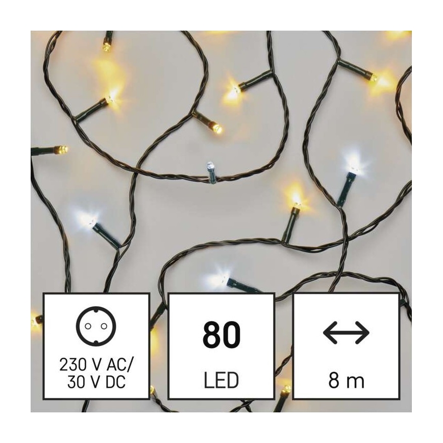 LED-Außen-Lichterkette, 80 LEDs, 2 Funktionen, 13 m, IP44, warm-/kaltweiß