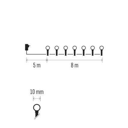 LED Außen  Lichterkette 80xLED/8 Funktionen 13m kaltweiß IP44