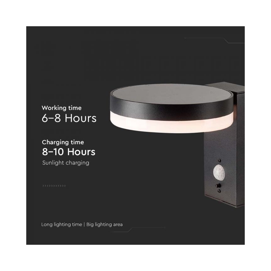 LED Außen-Solar-Wandleuchte mit Sensor LED/5,5W/3,7V 3000K IP54 2000 mAh