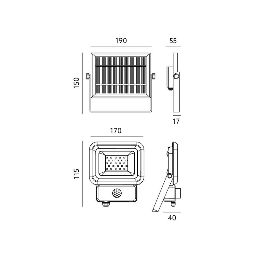LED Außen-Solarstrahler mit Sensor LED/10W/3,7V 6500K IP65 2200 mAh