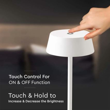 LED Außen-Tischlampe, dimmbar, berührungsempfindlich, wiederaufladbar, LED/2W/5V, 4400 mAh, IP54, weiß