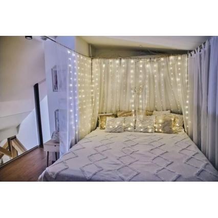 LED-Außen-Weihnachts-Lichterkette, 300 LEDs, 8 Funktionen, 5,9 m, IP44, warmweiß