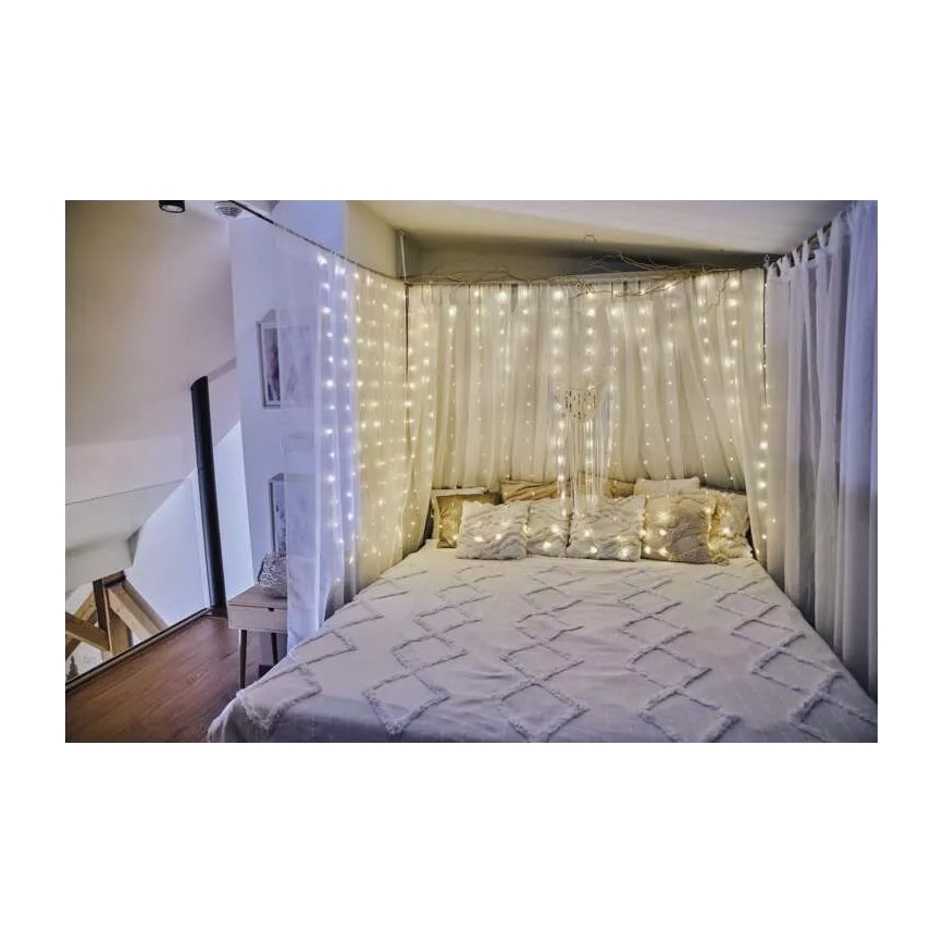 LED-Außen-Weihnachts-Lichterkette, 300 LEDs, 8 Funktionen, 5,9 m, IP44, warmweiß