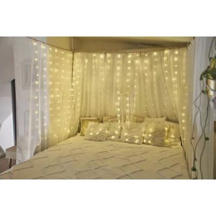 LED-Außen-Weihnachts-Lichterkette, 300 LEDs, 8 Funktionen, 5,9 m, IP44, warmweiß