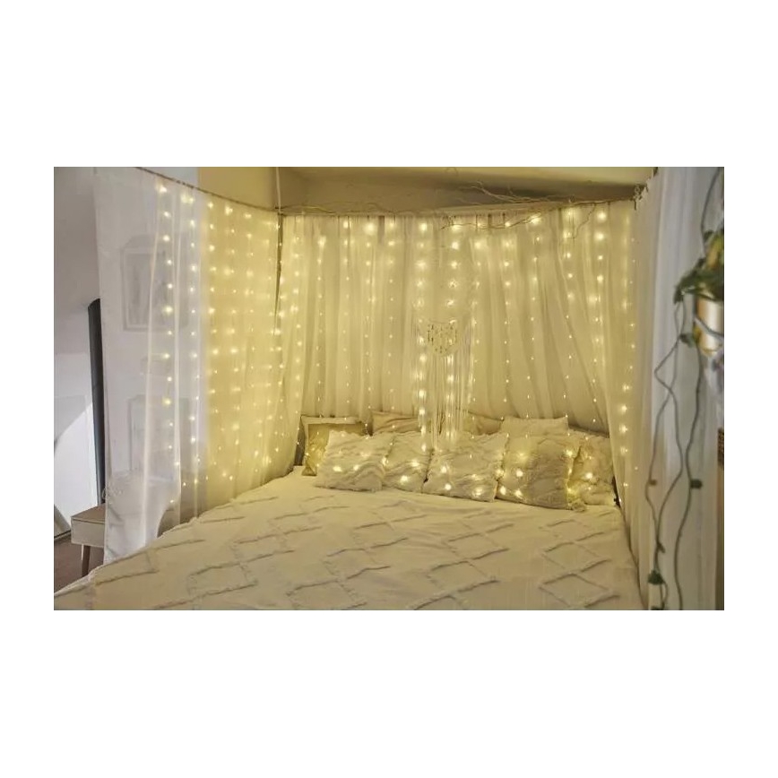 LED-Außen-Weihnachts-Lichterkette, 300 LEDs, 8 Funktionen, 5,9 m, IP44, warmweiß