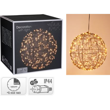 LED-Außen-Weihnachtsdekoration 300xLED/230V Ø 25 cm IP44 warmweiß Kugel/schwarz
