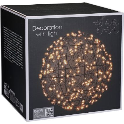 LED-Außen-Weihnachtsdekoration 300xLED/230V Ø 25 cm IP44 warmweiß Kugel/schwarz
